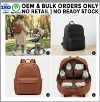 Sac à dos organisateur pour couches en cuir végétalien avec poches isothermes pour biberons, compartiment pour ordinateur portable et sangles pour poussette – Fabricant OEM