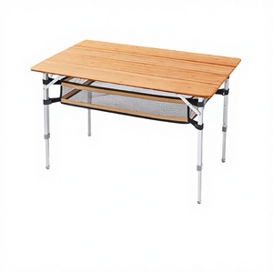 Table de camping pliante portable en bambou avec pieds en aluminium et filet de rangement en maille, mobilier de pique-nique extérieur, export Jodhpur - Product Image 2