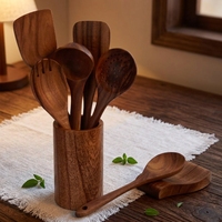 Ensemble d'ustensiles en bois de teck écologiques faits à la main, cuillères de cuisine antiadhésives, louche, outils de cuisine, prix d'usine OEM
