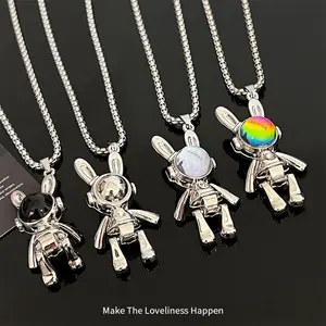 Movable mechanical rabbit necklace, hip hop trend accessories couple sweater hoodie chain