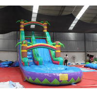 Toboggan aquatique gonflable de 22 pieds en marbre bleu irisé avec piscine, grand toboggan aquatique gonflable en forme de palmier, PVC commercial certifié CE