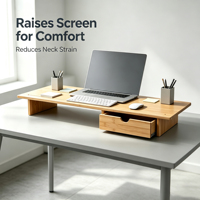 Support d'écran en bambou avec tiroir de rangement, support ergonomique pour écran d'ordinateur, organisateur de bureau en bambou pour le bureau