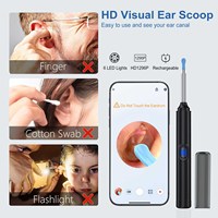 Outil intelligent de nettoyage d'oreilles avec caméra endoscopique HD 1296P, WiFi, avertissement de sécurité du tympan, cure-oreille en silicone, étanche IP67, pour toute la famille
