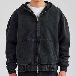 Black Kapuze Vintage in <span class=keywords><strong>Denim</strong></span> giacca con cappuccio con tasca anteriore oversize felpa da uomo Casual con Zip per uomo - Product Image 1