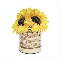 Lampe de chevet LED sans fil en forme de tournesol, rechargeable, à intensité variable par toucher, lampe d'ambiance portable en cristal, lampe de table