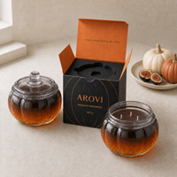 Arovi - Bougie en verre en forme de citrouille d'Halloween 430g, bougie parfumée d'automne avec logo personnalisé, boîte cadeau de luxe pour la décoration de Thanksgiving