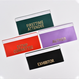 Custom Horizontal Stackable Promotion School Convention Name <strong>Red</strong> Badges <strong>Ribbon</strong> with Adhesive Strip - Product Image 1
