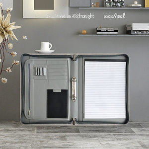 Ingrosso A4 raccoglitore a due anelli portafoglio in pelle con cerniera cartella di File aziendale con calcolatrice documento custodia in metallo cartella Portfolio - Product Image 4