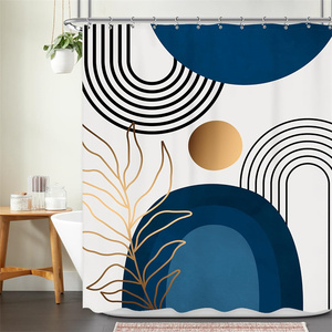 Boho abstrait bleu arc-en-ciel feuilles d'or arc géométrique moderne minimaliste <span class=keywords><strong>rideau</strong></span> de <span class=keywords><strong>douche</strong></span> salle de bain neutre <span class=keywords><strong>rideau</strong></span> de bain décor à la maison - Product Image 5