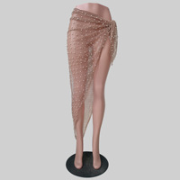 Xuanlang 6 Kleuren Mesh Pure Zwembadfeestjurken Pareldecoratie Doorzichtig Dames Lange Sarong Dames Bikini Cover-Ups Rok