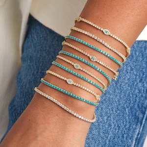 Parure de bijoux fantaisie pour femme, collier ras-du-cou et bracelet chaîne tennis avec pendentif œil porte-bonheur en zircon cubique - Product Image 4