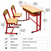 Ensemble de bureau et chaise d'étudiant deux places avec plateau en mélamine HDF et structure en poudre époxy 1200x450x750mm – Fourniture pour projets scolaires