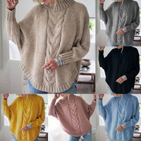 Pull tricoté oversize décontracté à manches chauve-souris pour femme en polyester – Collection Hiver – Grande Vente