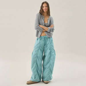 Pantaloni <span class=keywords><strong>Cargo</strong></span> da Donna a Gamba Larga, Tinta Unita, con Elastico in Vita e Coulisse, Tasche Multiple, Cuciture Laterali Arricciate, Polsini Regolabili, Stile <span class=keywords><strong>Parachute</strong></span> - Product Image 2