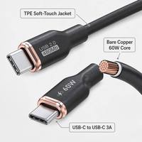 Cable USB C a C de 60W PD, cobre desnudo, TPE suave, carga rápida de 3A, sincronización de datos de 480Mbps para MacBook, teléfono y tableta