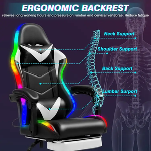 Chaise de jeu vidéo de massage, dossier haut, inclinable, chaise de joueur avec lumières LED RVB, haut-parleurs <span class=keywords><strong>Bluetooth</strong></span>, musique, chaise de jeu avec repose-pieds - Product Image 2