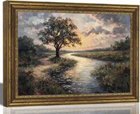 Décoration Murale Vintage Encadrée Or – Toile Paysage Forêt et Rivière Rétro – OEM ODM
