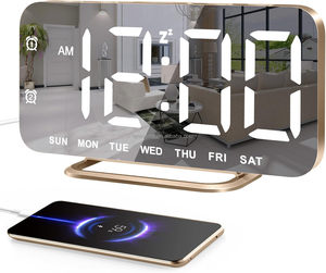 Reloj Despertador Digital LED Delgado, Superficie de <span class=keywords><strong>Espejo</strong></span> para Maquillaje, con Atenuación, Pantalla Grande, Puertos de Carga USB para Mujeres y Niñas - Product Image 1