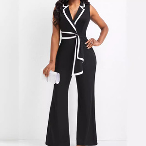 <span class=keywords><strong>Combinaison</strong></span> élégante pour <span class=keywords><strong>femme</strong></span> à col en V, sexy, avec bordure contrastante, sans manches, <span class=keywords><strong>pantalon</strong></span> large, avec ceinture, grandes tailles, tenue de bureau – Grande Vente - Product Image 5