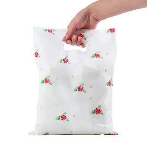 Plastic Die Cut Handle Plastic Merchandise Plastic Shopping Retail Bag Gift Wrapping Bag White Rose