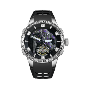 <span class=keywords><strong>Montre</strong></span> mécanique automatique HANBORO Black Panther squelettée pour homme, style super-héros, haute qualité, 47 mm, aiguilles, acier inoxydable - Product Image 2