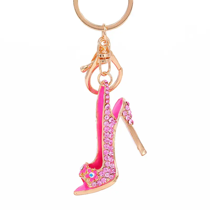 Fashion Trend Red And Blue High Heels Modeling Rhinestone Keychain Ring Bag Key Accessories Ornaments