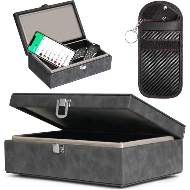 Extra Large Anti Theft Keyless Car Key Signal Blocker Box with Key Pouch RFID Key Box Car Key Safe Faraday Box