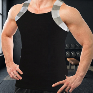Men's Black Ribbed Tank Top O-Neck Solid Color Cotton Knitted Breathable Casual Fit Workout Shirt - Product Image 4