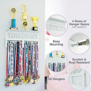 Nuovo stile tagliato al Laser verniciato a polvere Never Give Up White Medal Holder Hanger Display Wall Hanging Medal Holder Display - Product Image 3