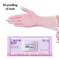 12 pouces 4G 30 pièces/sac blanc rose gants jetables en Nitrile moyen léger confortable sans poudre étanche pour un usage domestique