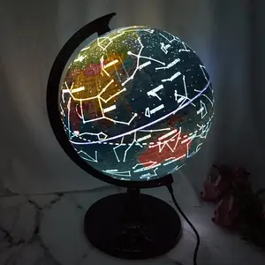 גלוב מנורת שולחן עם כוכב קבוצות כוכבים 360 תואר מסתובב עולם גאוגרפיה מפת כדור הארץ גלוב מנורה