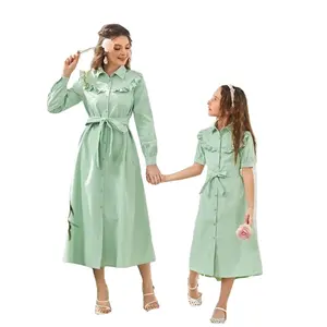 KYフリルトリムボタンフロントベルト付きバースデードレス女の子用ドレス母と娘