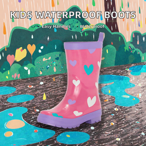Kids <b>Waterproof</b> Rain <b>Boots</b> Heart Print Rubber Wellies Mid Calf Puddle <b>Boots</b> for Outdoor Garden Play - Product Image 2