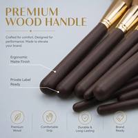Ensemble de 12 pinceaux à maquillage esthétiques couleur chocolat brun, logo personnalisé, manche en bois écologique, fibres synthétiques vegan, pinceaux pour le visage et les yeux