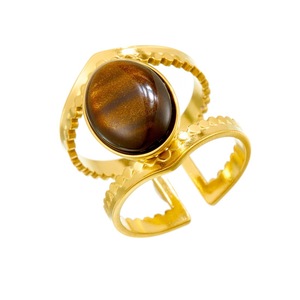 Elegant Court Style Wide Opening Adjustable Oval Tiger Eye Stone Gold Plated Ring Unisex Party Jewelry - Product Image 5