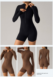 Combinaison de sport pour femme à manches longues, grande taille, avec logo personnalisé, combinaison de fitness avec demi-zip - Product Image 3