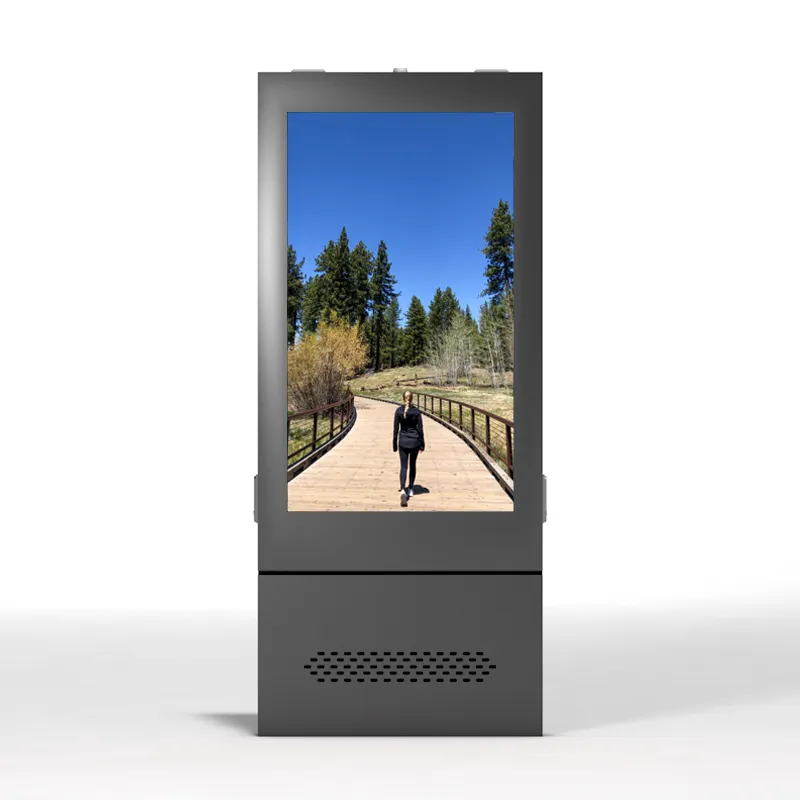 ล่าสุดอลูมิเนียมจอแอลซีดีเล่นโฆษณาชั้นยืนป้ายดิจิตอล IP65ตู้กันน้ำกลางแจ้งจอแสดงผล LCD Totem