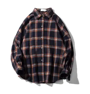 Nova camisa xadrez solta para homens camisa de flanela masculina Juventude outono e inverno casual camisa de manga comprida