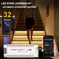 Controlador de Luces para Escaleras, Controlado por Aplicación, Compatible con Alexa y Google, Kit de Iluminación Inteligente con Sensor de Movimiento para 1-32 Escalones