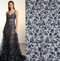 Tissu en dentelle à sequins bleu marine brodé de fleurs, maille pour robe de soirée, plusieurs couleurs, grand stock, expédition rapide