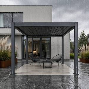 Pergola extérieure moderne en aluminium sur mesure, vente directe d'usine, toit à lames orientables manuel/motorisé, imperméable, bioclimatique, résistant aux jours de pluie - Product Image 1