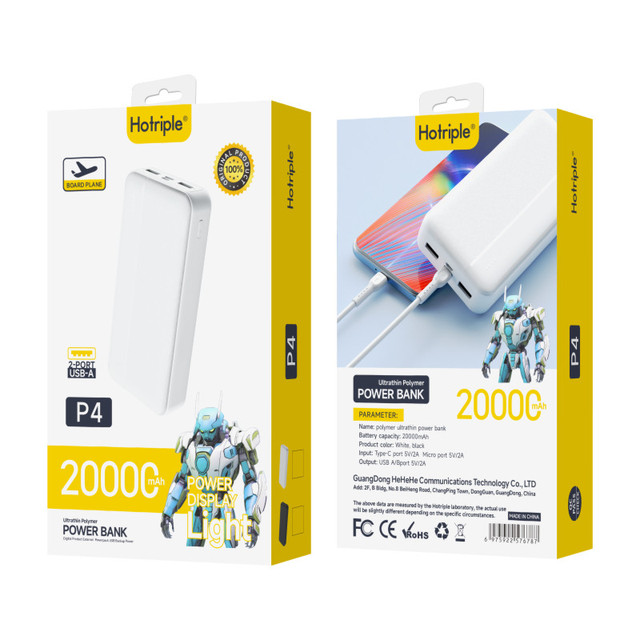 Hotriple P4 20000mAh Slim and Lightweight Power Bank Hot Selling 10W High Efficiency Fast Charge Easy to Carry
