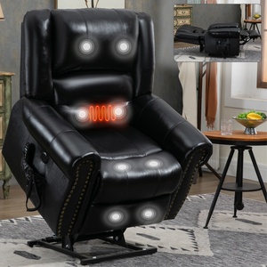 Sillón Reclinable de Cuero Genuino con Doble <span class=keywords><strong>Motor</strong></span> y Masaje Térmico, Sofá Reclinable con Mecanismo de Movimiento de Alta Resistencia y Función de Elevación Eléctrica - Product Image 1