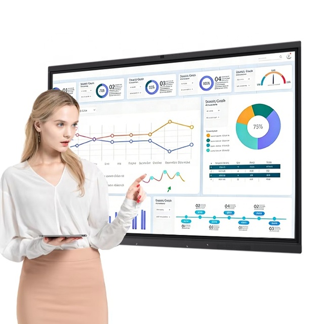 Electronic Interactive Panel 98 Inch 20/40 Point IR Touch Android 14 Dual System 4K Anti Glare Display 8+128GB  Exhibition Stand