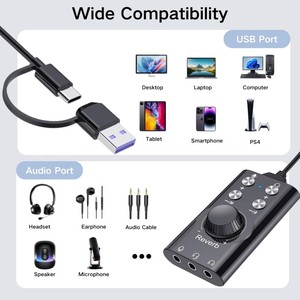 <span class=keywords><strong>Tarjeta</strong></span> de Sonido Portátil con Efectos de Voz y 16 bits 48kHz |   Salida de auriculares dual, cancelación de ruido para juegos, sonido envolvente virtual 7.1 - Product Image 3