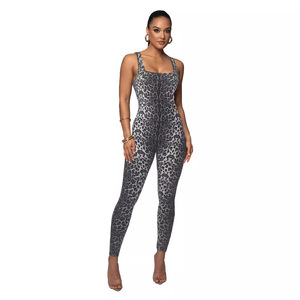 Women Animal Print Sleeveless Crew Neck Backless Tanktop Ribbed Hip Lifting Skinny Workout - Product Image 3