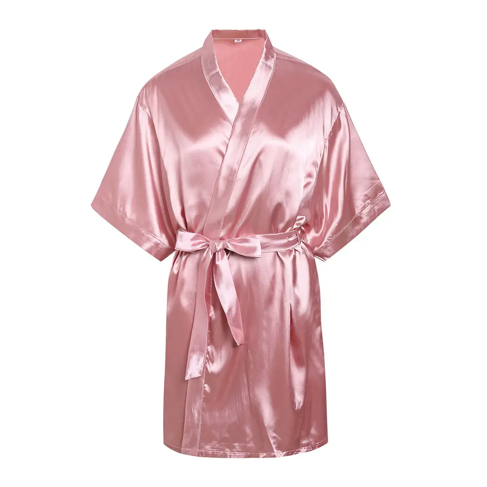 Vintage Pajamas NightGown 1 Piece Half Length Bath Robe For Women Pajamas Ladies Sexy Robe Satin Sleepwear