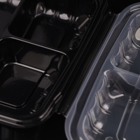 Contenants de préparation de repas jetables en plastique PP transparent, imprimés avec logo personnalisé, utilisables au micro-ondes, pour restaurants et plats à emporter.