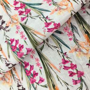 Nouvelle tendance, tissu en lin 40S 150gsm 100% lin, doux et uni avec imprimé <span class=keywords><strong>de</strong></span> fleurs <span class=keywords><strong>de</strong></span> pivoine, imprimé numérique personnalisé pour les vêtements - Product Image 4