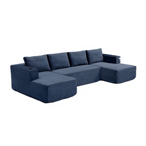 Oversized Cloud Sponge Sofa Chaise Modern Corduroy <b>Square</b> Modular Sectional Set Cushion Back Deep Seat Comfy Living Room - Product Image 4